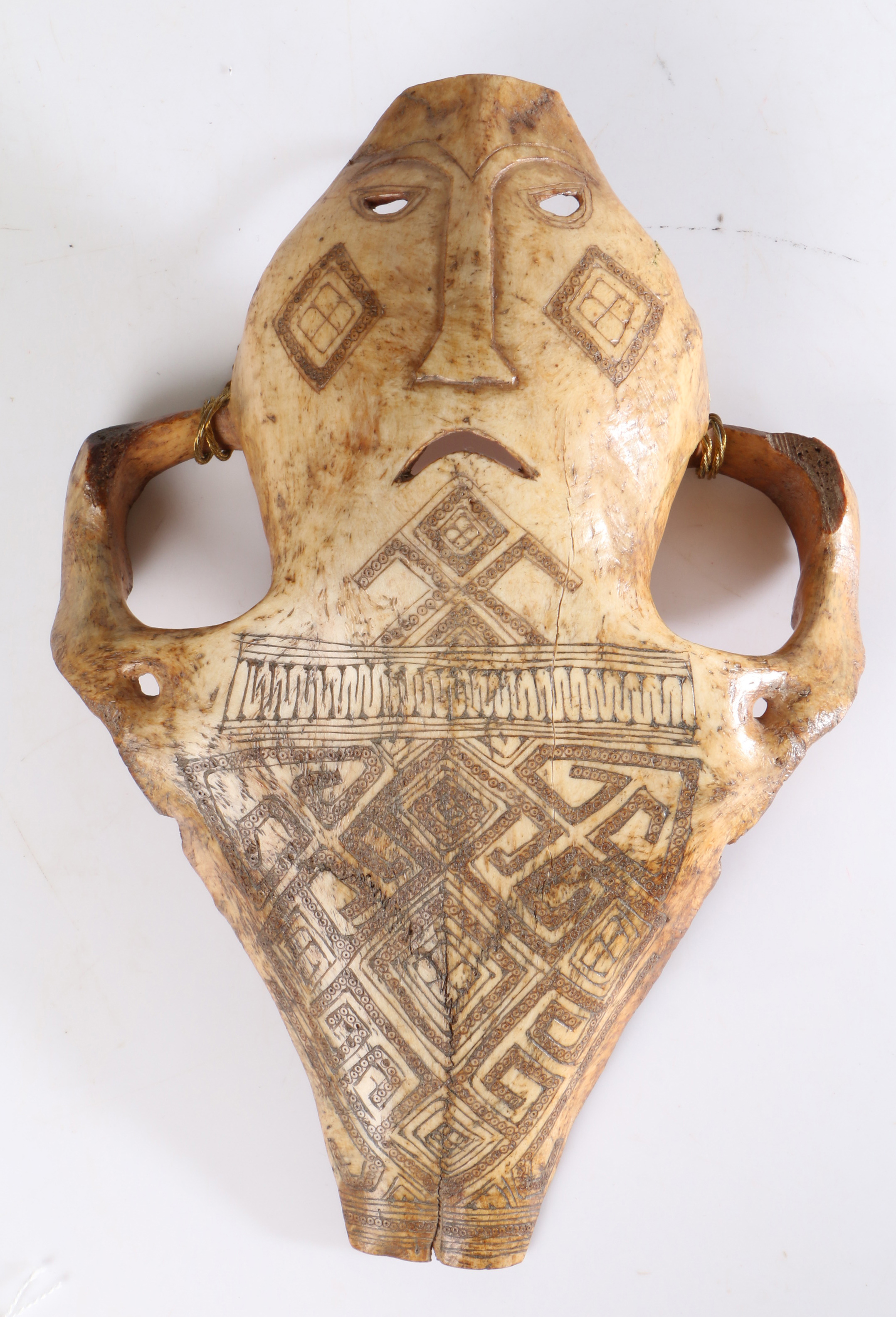 A Late 19th/early 20th century Indonesian Belu-Atoni Timor cow skull mask, having a carved mouth and - Image 3 of 3