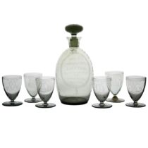 Sir Laurence Whistler CBE (1912-2000) an early rare glass decanter and stopper and six glasses,