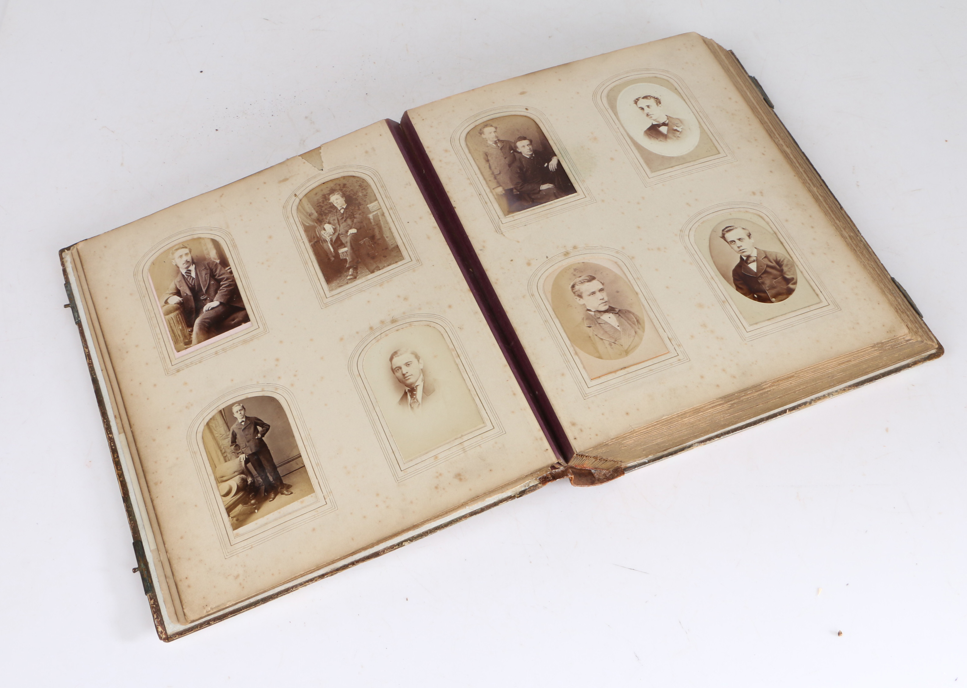 A Victorian Mother of pearl and abalone photograph album, enclosing many Victorian photographs, - Image 3 of 4