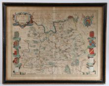 Johannes Blaeu (1650-1712) "Surria vernacule Surrey" hand coloured map, housed within a ebonised and