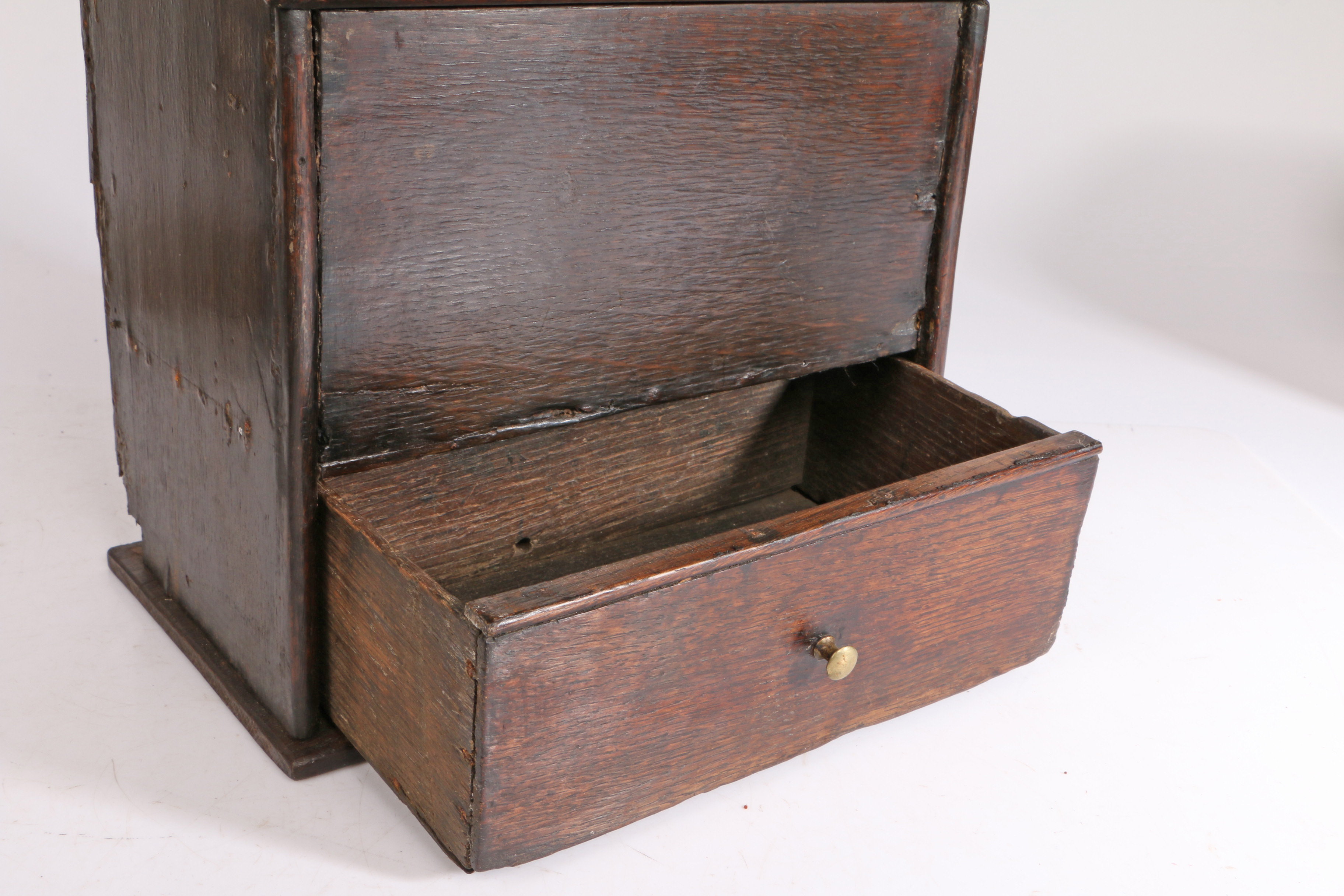 An early 19th Century candle box, with an upside heart above a hinged box and small drawer, 26cm - Image 2 of 2