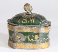 A 19th century panted lead tobacco jar, dated 1869 to the lid, and having a polychrome painted