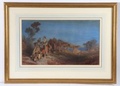 Thomas Grieve (British,1799-1822) "Herders with Cattle in Moonlit Landscape" Watercolour, label to