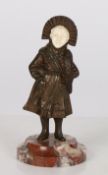 George Omerth (1895-1920) An Art Deco bronze and ivory figure, depicting a young girl in a large