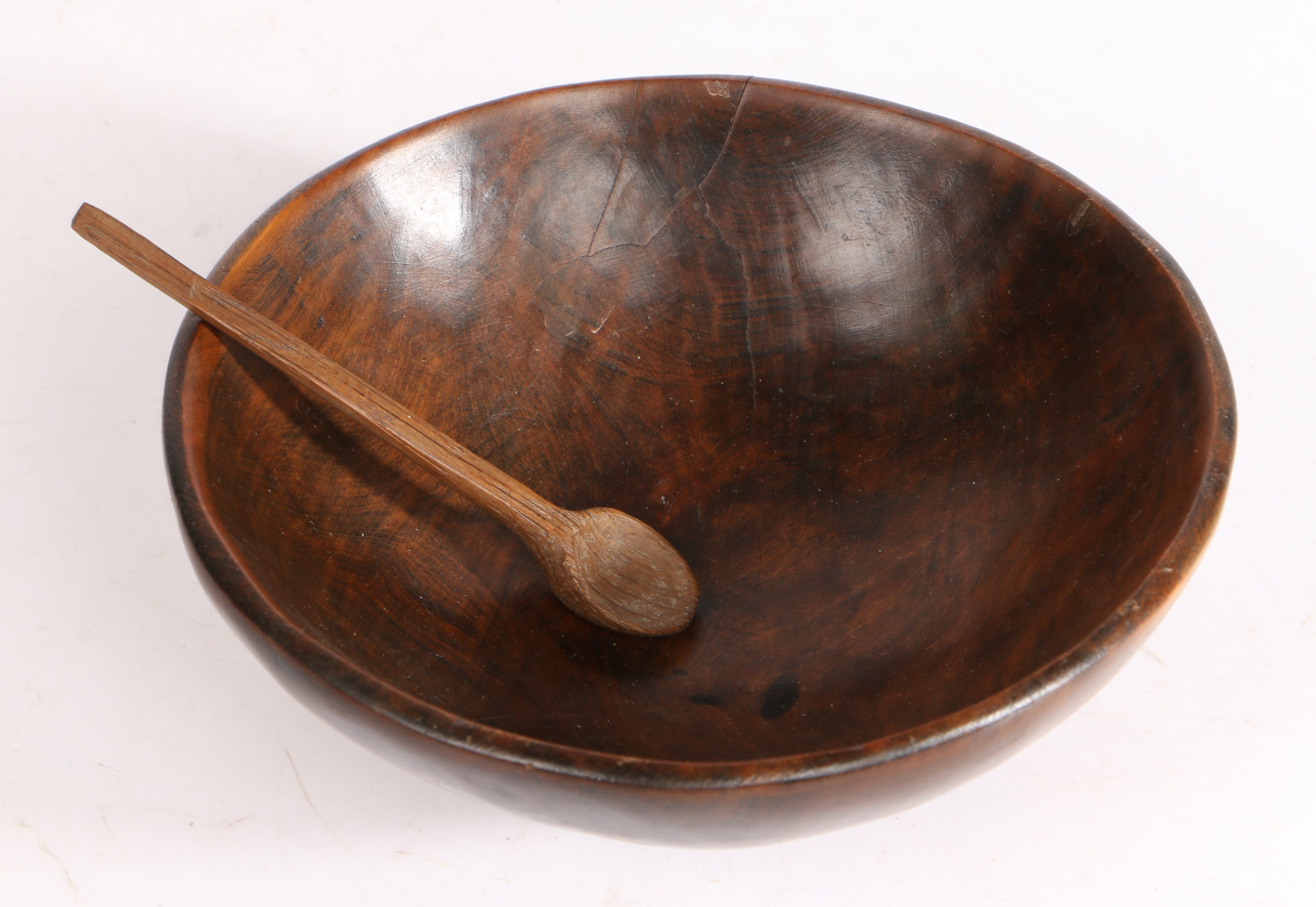 Welsh Cawl-type bowl and small spoon, the circular bowl with a stepped foot, 16cm diameter, together - Image 2 of 2