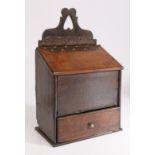 An early 19th Century candle box, with an upside heart above a hinged box and small drawer, 26cm