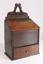 An early 19th Century candle box, with an upside heart above a hinged box and small drawer, 26cm
