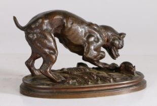A 19th century bronze sculpture depicting a dog chasing a rat, 16cm wide 9.5cm high