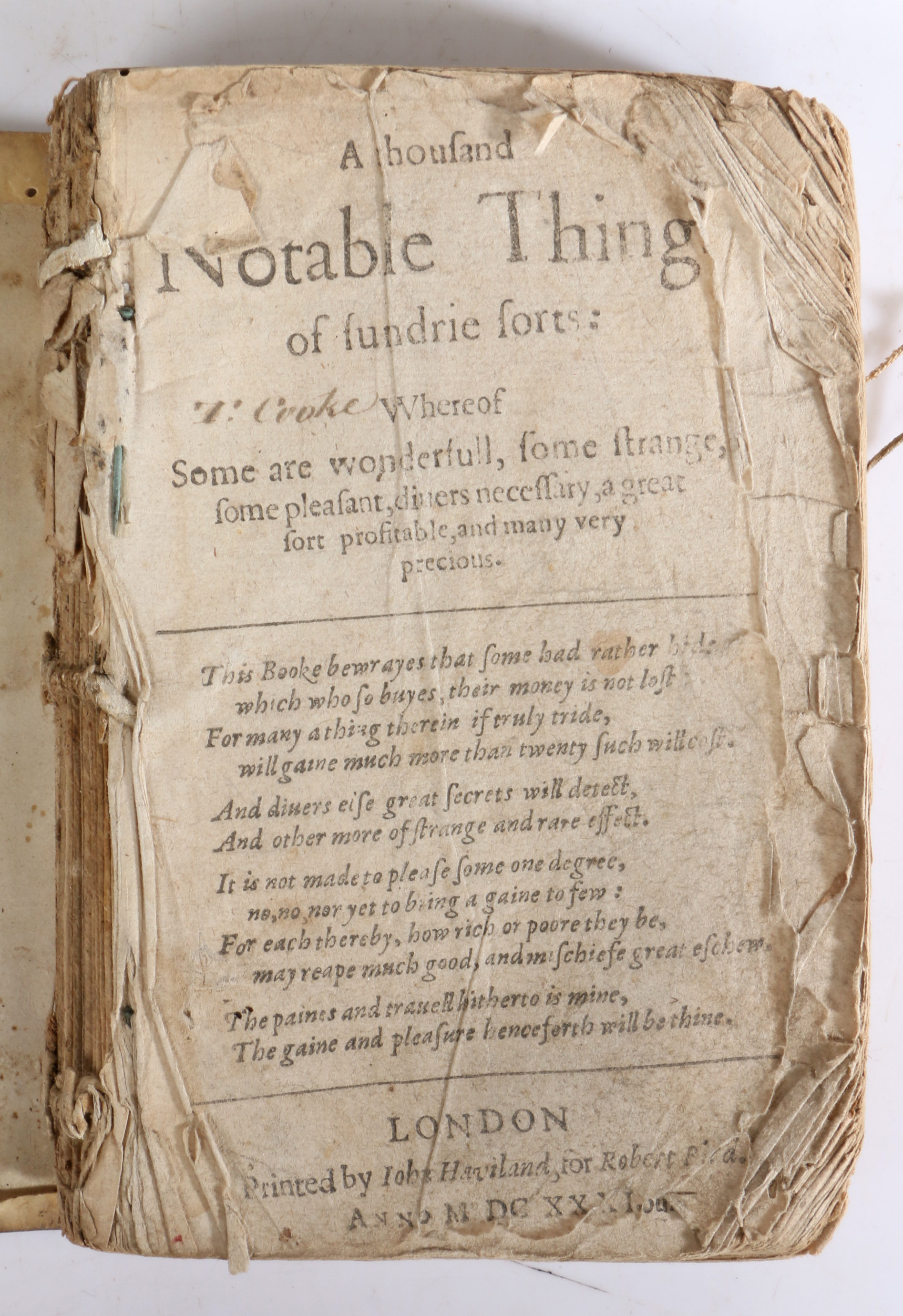 Thomas Lupton "A thousand notable things of sundrie sorts: vvhereof some are wonderfull, some - Image 2 of 2