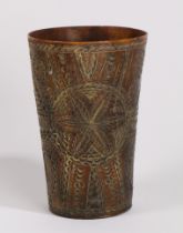 An Early Victorian chip carved horn cup, dated 1840 and titled "Ship Dove" and initialed "SN",