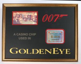 A framed 10,000 casino chip from Martin Campbell's 1995 film GoldenEye, starring Pierce Brosnan,