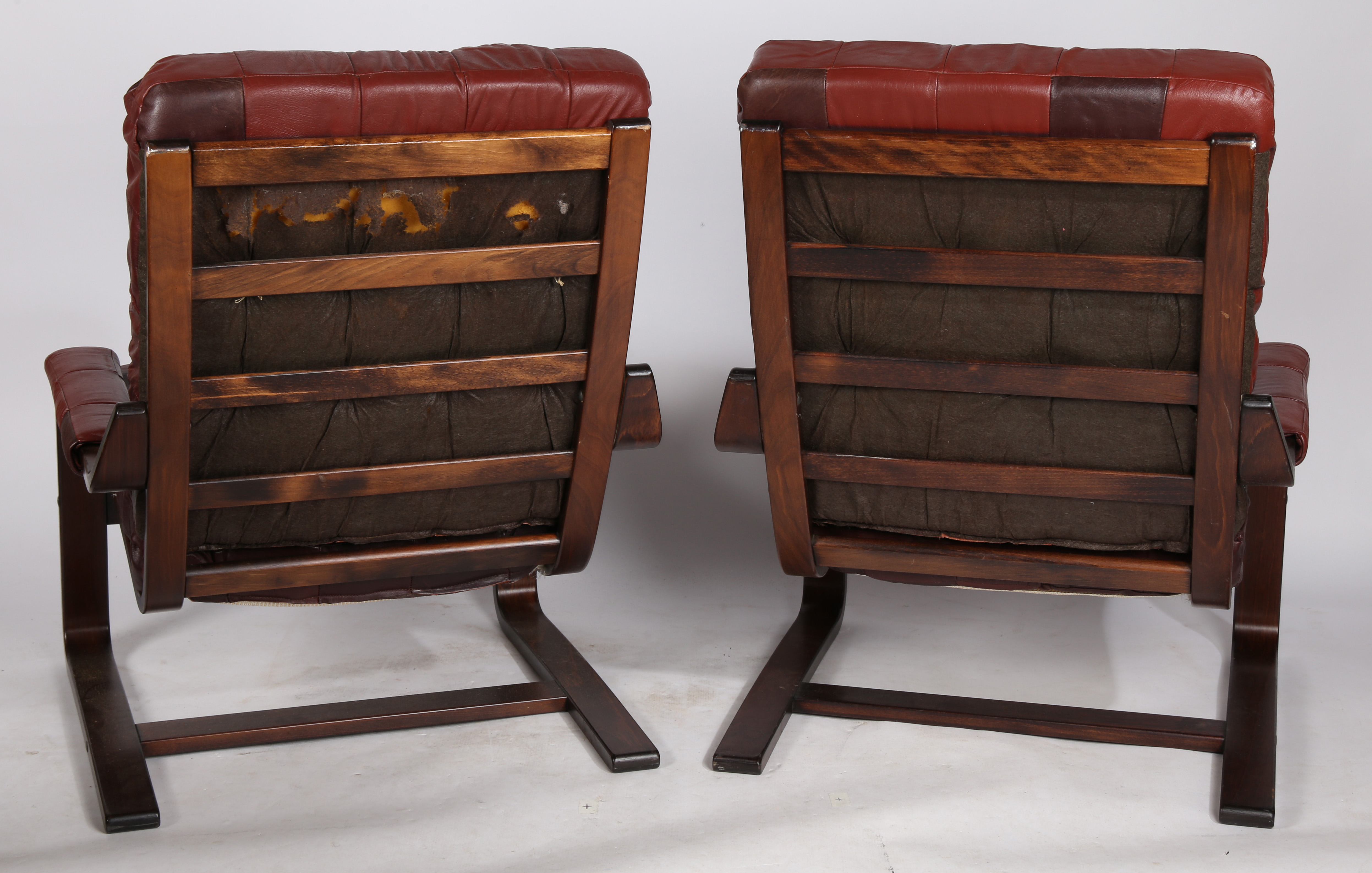 A mid 20th Century Scandinavian leather and bent wood three piece suite, comprising of a three - Image 3 of 10