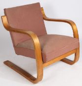 Alvar Aalto (Finnish 1898-1976) birch and upholstered armchair, retailers label rubbed but