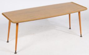 A mid to late 20th Century veneered coffee table. 106cm length, 46cm width, 42cm height.