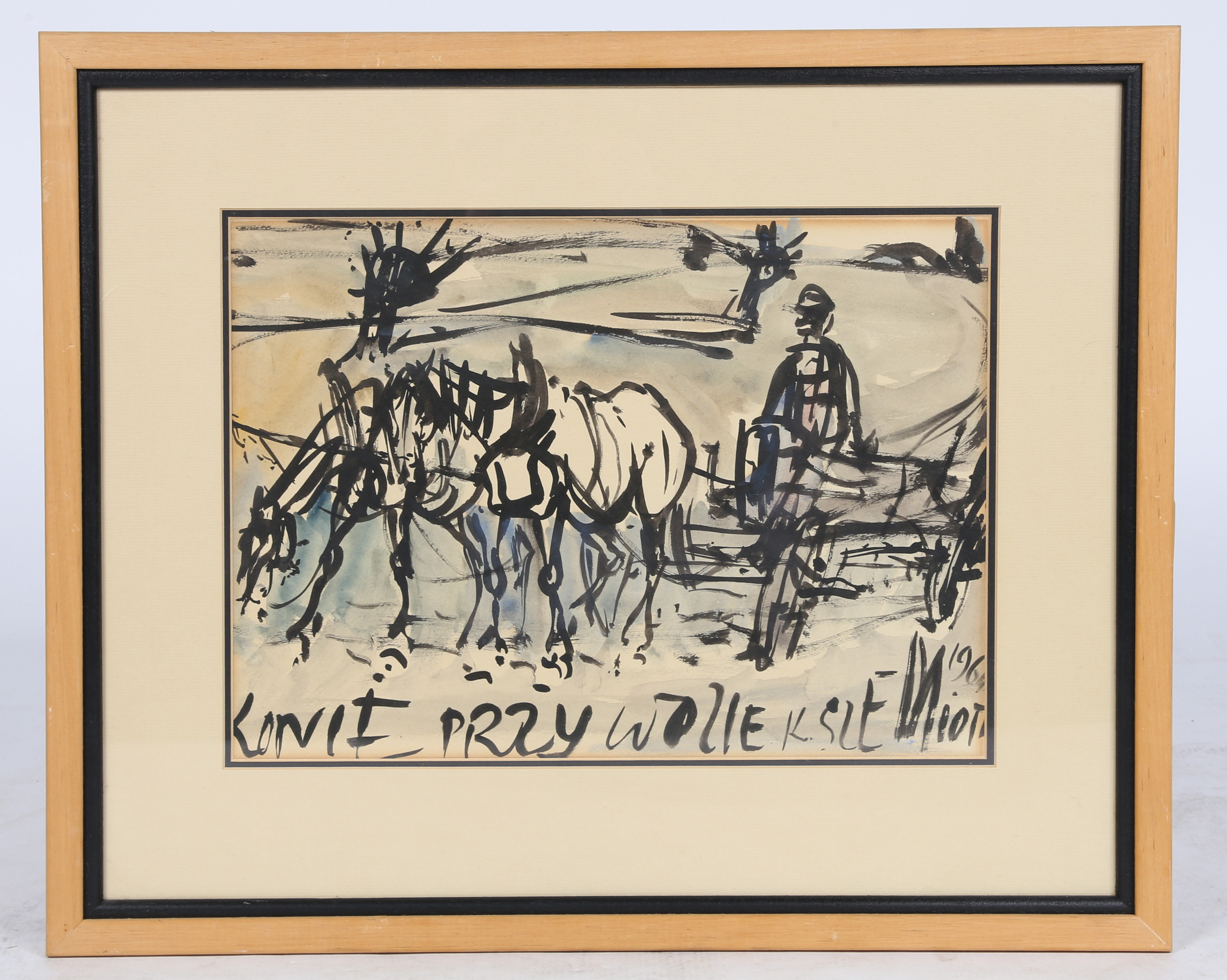 Kazimierz Szemioth (Polish, 1933-1985) Horses and Carriages two signed, group of three pen, ink - Image 3 of 6
