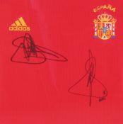 Spain National Football Team 2002 Home shirt autographed by Raul and Fernando Morientes. Framed
