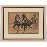 Kazimierz Szemioth (Polish, 1933-1985) Horses and Carriages two signed, group of three pen, ink