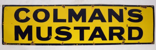 Colman's Mustard enamel sign, the yellow ground with the text "Colman's Mustard", 158cm x 41cm.