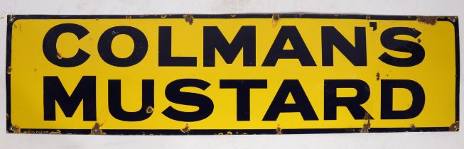 Colman's Mustard enamel sign, the yellow ground with the text "Colman's Mustard", 158cm x 41cm.
