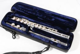 Trevor James 10X III flute. Makers marks to two of three pieces, serial no. 37807. With a Trevor