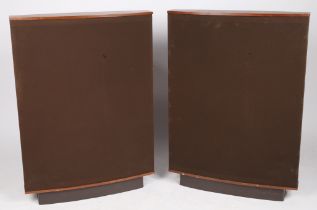 A pair of Quad ESL-63 floor standing electrostatic speakers in brown, with original boxes.