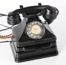 A vintage GPO Bakelite PL36/ 234 No. 164 telephone in black, with fitted index drawer. No.1/ 232 (