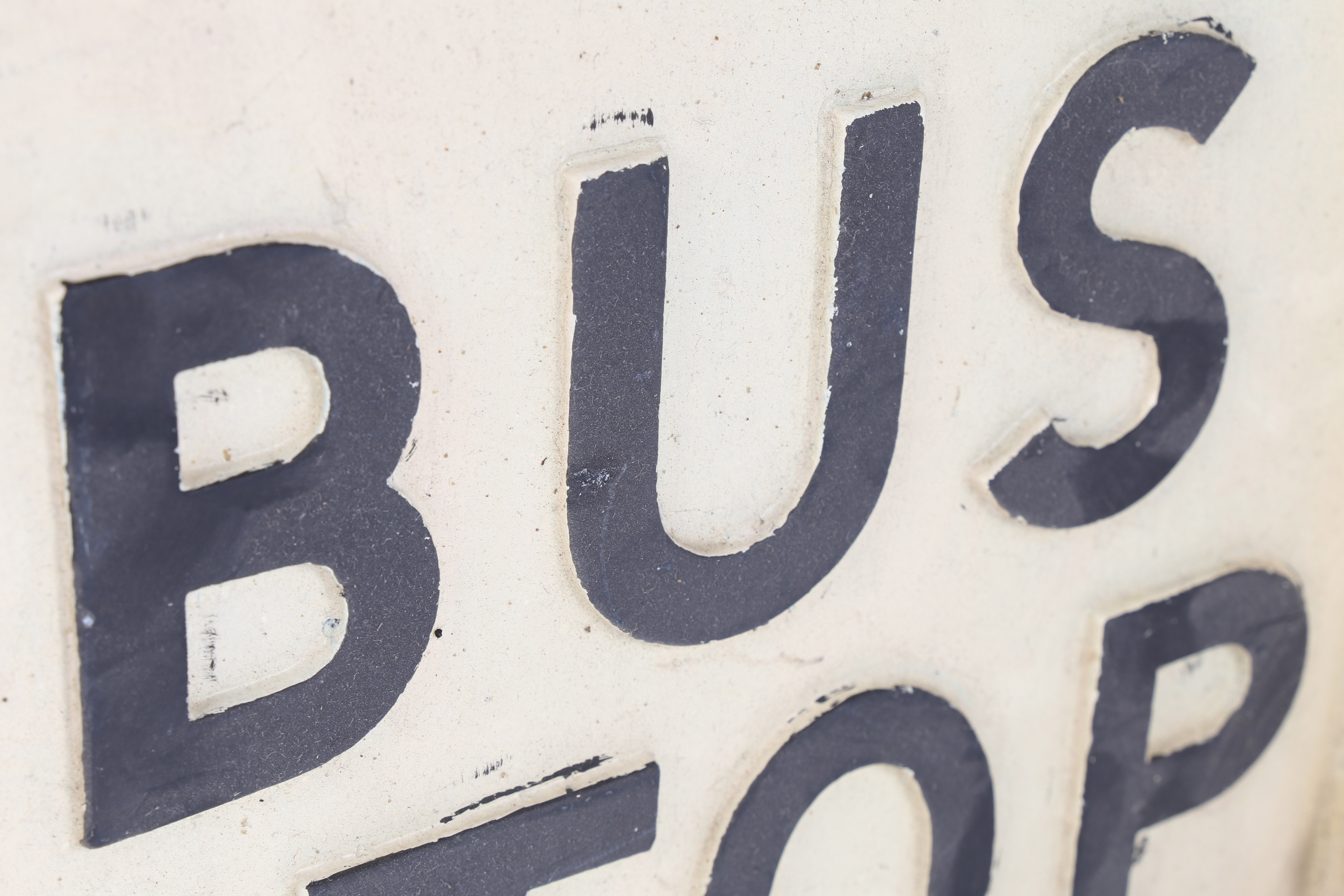 A painted metal bus stop sign "Request Bus Stop". The black lettering on a cream background, 31cm - Image 3 of 6