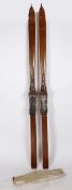 Rare Vintage 1930s Swiss skis with original canvas bindings cover and provenance of ownership.
