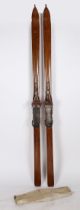 Rare Vintage 1930s Swiss skis with original canvas bindings cover and provenance of ownership.