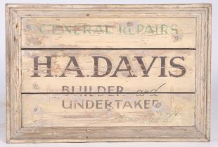 An Early 20th century English Folk Art hand painted sign "GENERAL REPAIRS H.A. DAVIS BUILDER and