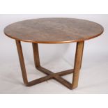 A mid 20th Century teak circular dining table. 122cm diameter, 69cm height.