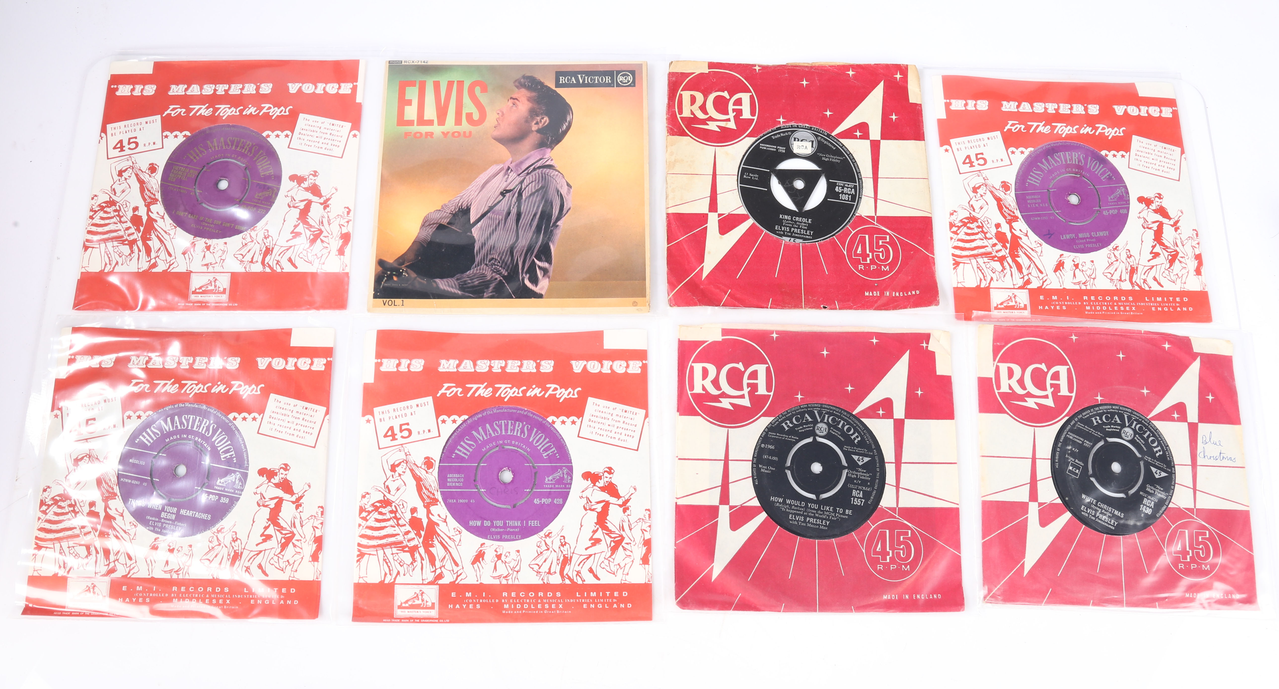 A collection of Elvis Presley 45s, to include Blue Moon (45-POP 272, UK first pressing, gold