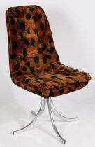 A chromed and upholstered swivel chair, 93cm height, 47cm width, 60cm depth.