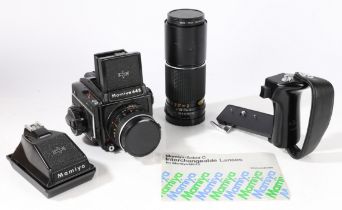 Mamiya M645 1000s medium format camera with Mamiya-Sekor C 1:2.8 and 1:5.6 lenses, viewfinder,
