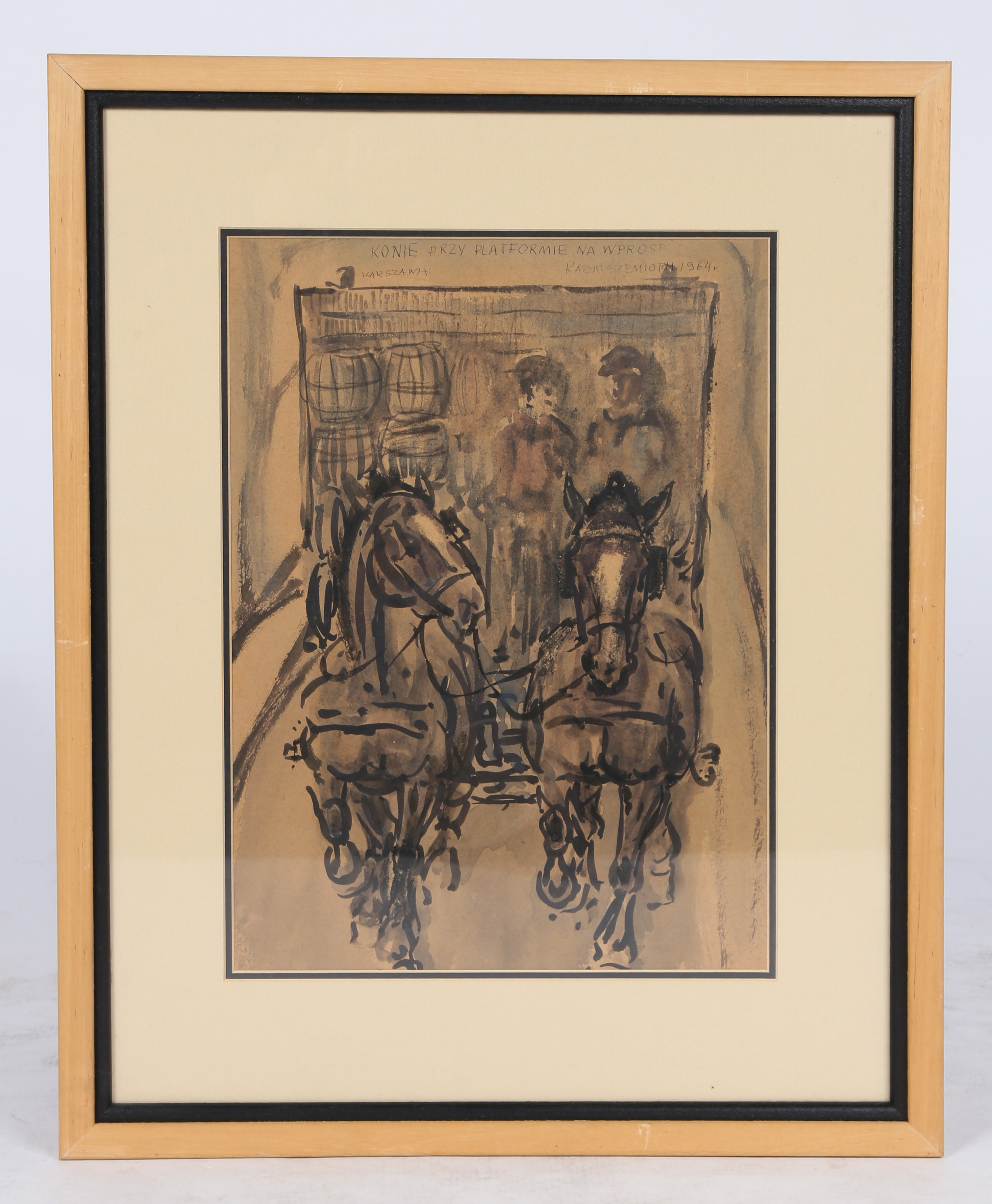 Kazimierz Szemioth (Polish, 1933-1985) Horses and Carriages two signed, group of three pen, ink - Image 5 of 6