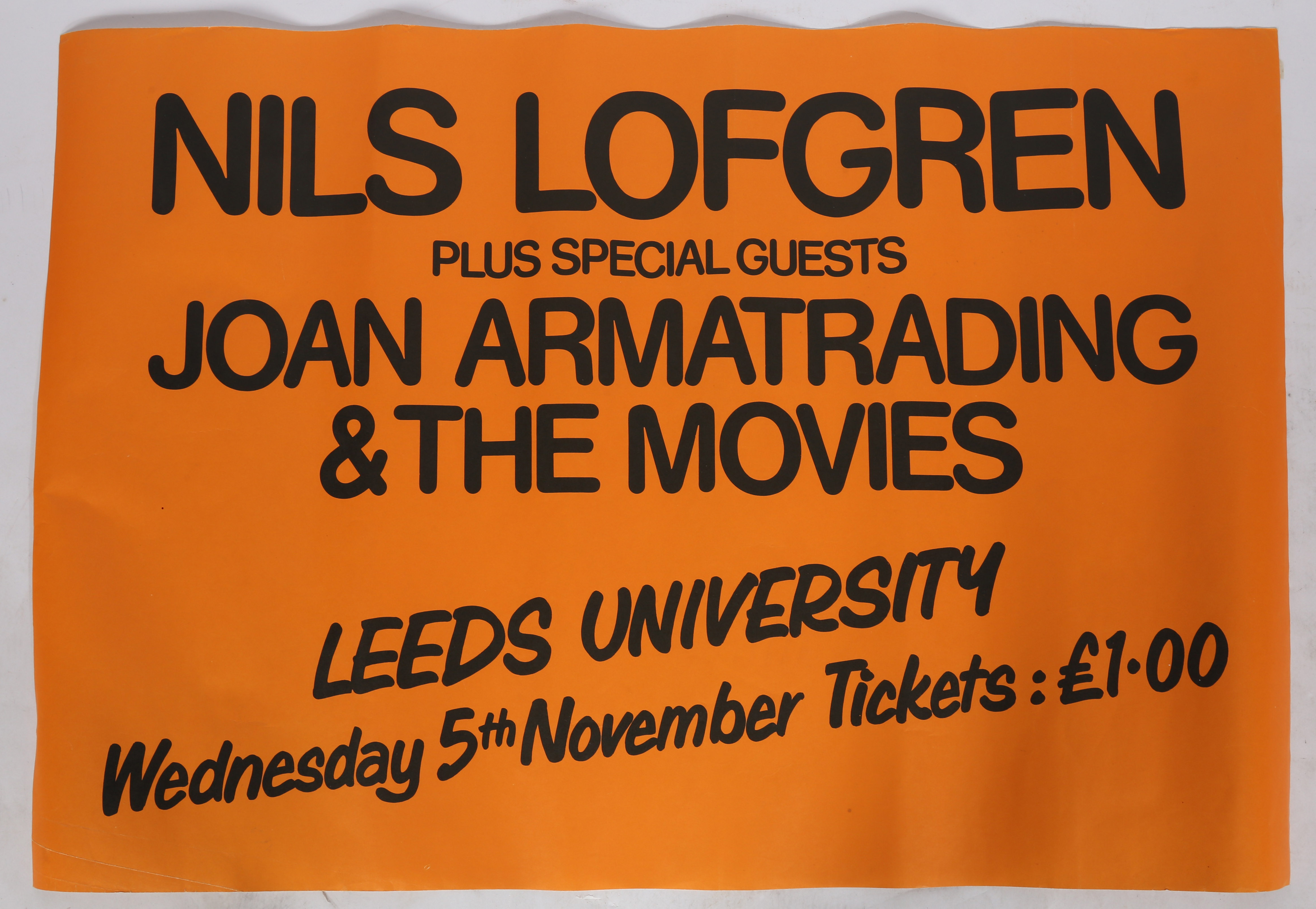 Gig poster for Nils Lofgren plus special guests Joan Armatrading & The Movies, Leeds University