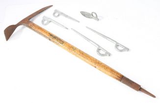 A circa mid 20th Century Austrian Ice Pick made by Stuabi together with five Italian pitons made