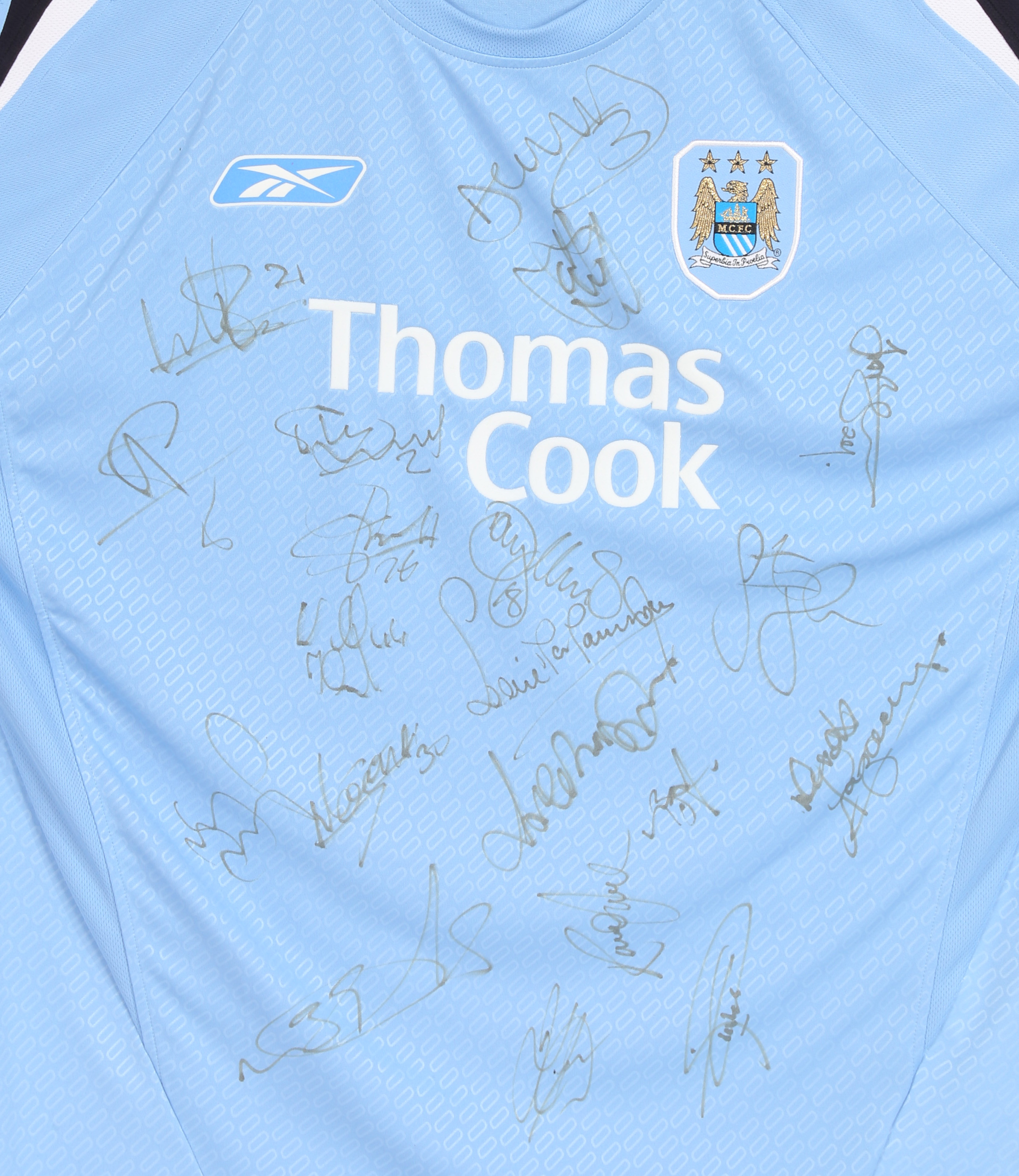 Manchester City F.C. 2004/05 Home shirt (UK L) autographed by Robbie Fowler, Joey Barton, David