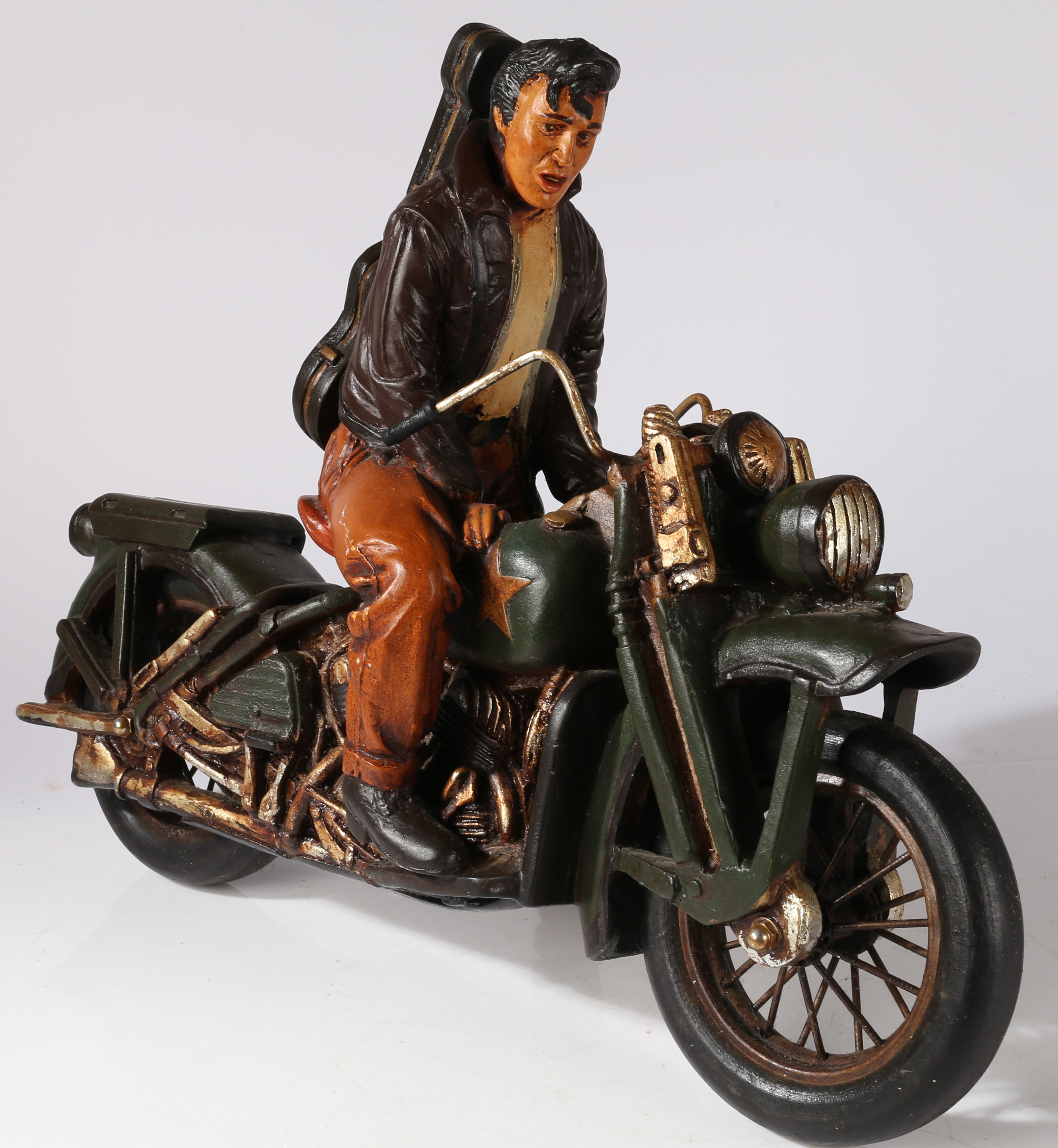 Large Elvis Presley model on a U.S. Army motorcycle with 'Memphis' guitar - Image 4 of 9