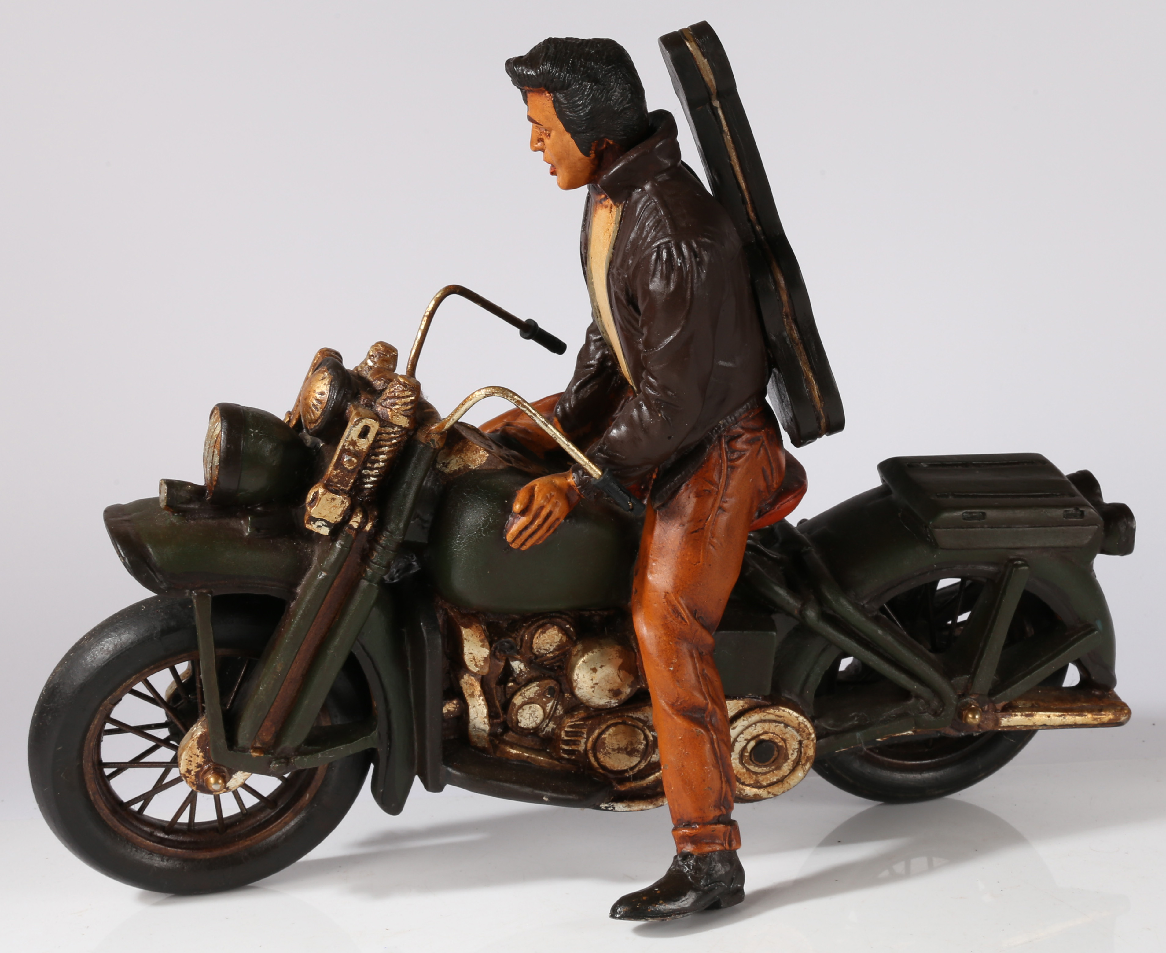 Large Elvis Presley model on a U.S. Army motorcycle with 'Memphis' guitar - Image 8 of 9