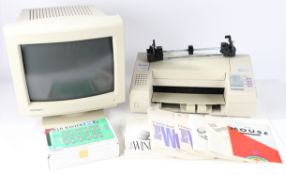 A retro computer setup. To include a EDR 386SX, Tandon TF1204 monitor, Epson Stylus 400 printer,