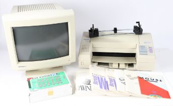 A retro computer setup. To include a EDR 386SX, Tandon TF1204 monitor, Epson Stylus 400 printer,