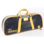 Vintage Adidas sports bag in blue/ yellow, circa 1970's. Label states "MANUFACTURED UNDER AN "