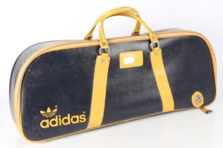 Vintage Adidas sports bag in blue/ yellow, circa 1970's. Label states "MANUFACTURED UNDER AN "