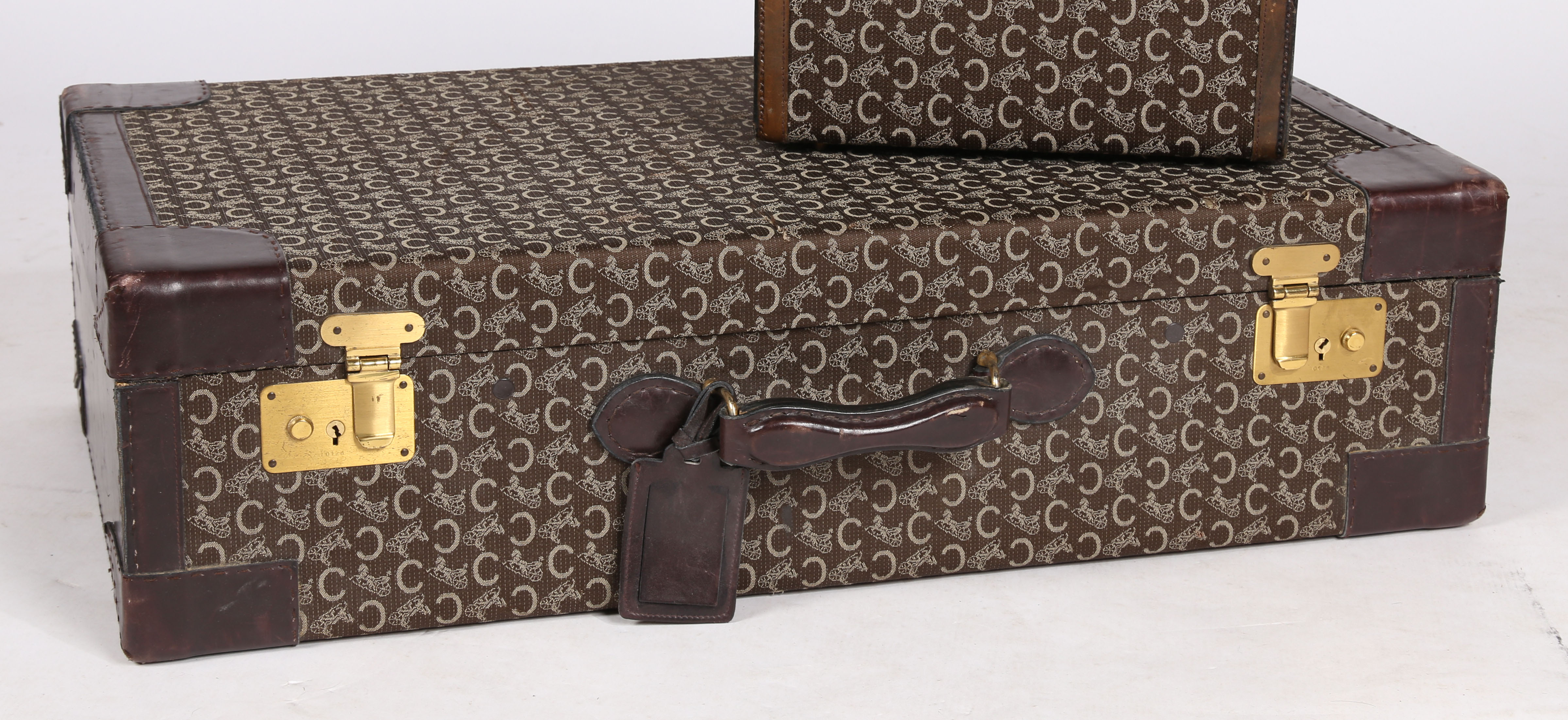 A vintage Celine "C" Macadam pattern, canvas and leather suitcase, together with vanity box. - Image 3 of 9