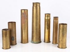 Collection of brass shell cases, 47mm C47 FN dated 1934, German 77mm dated May 1917, 6 Pdr MK III,