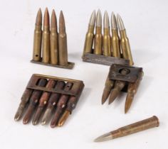 Selection of charger clips with small calibre ammunition, 7.92mm, 6.5mm etc, including a scarce 3