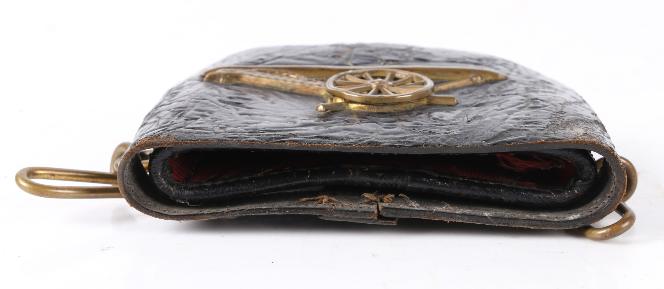 Post 1902 Royal Engineers Officers Full Dress Pouch, black patent leather with badge of crowned - Image 8 of 8