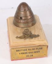 Desk Ornament memento of the First World War, plaque to the front of the wooden plinth reads '