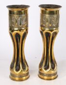 First World War Trench art, vases in the form of two French 75mm shell cases, fluted and stippled,